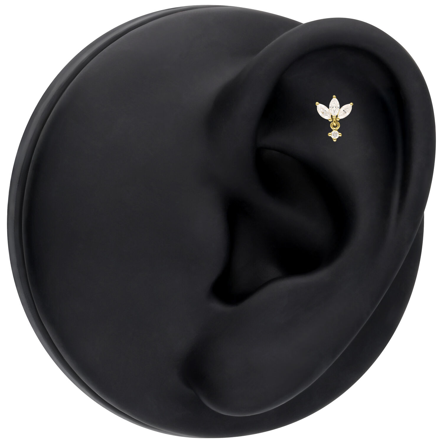 Attacco Lotus dorato con Moissanite su display nero per orecchio