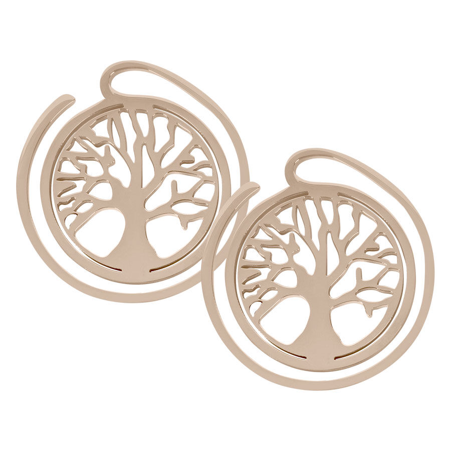 Orecchini a pesi in oro rosa con motivo Albero della Vita su sfondo bianco