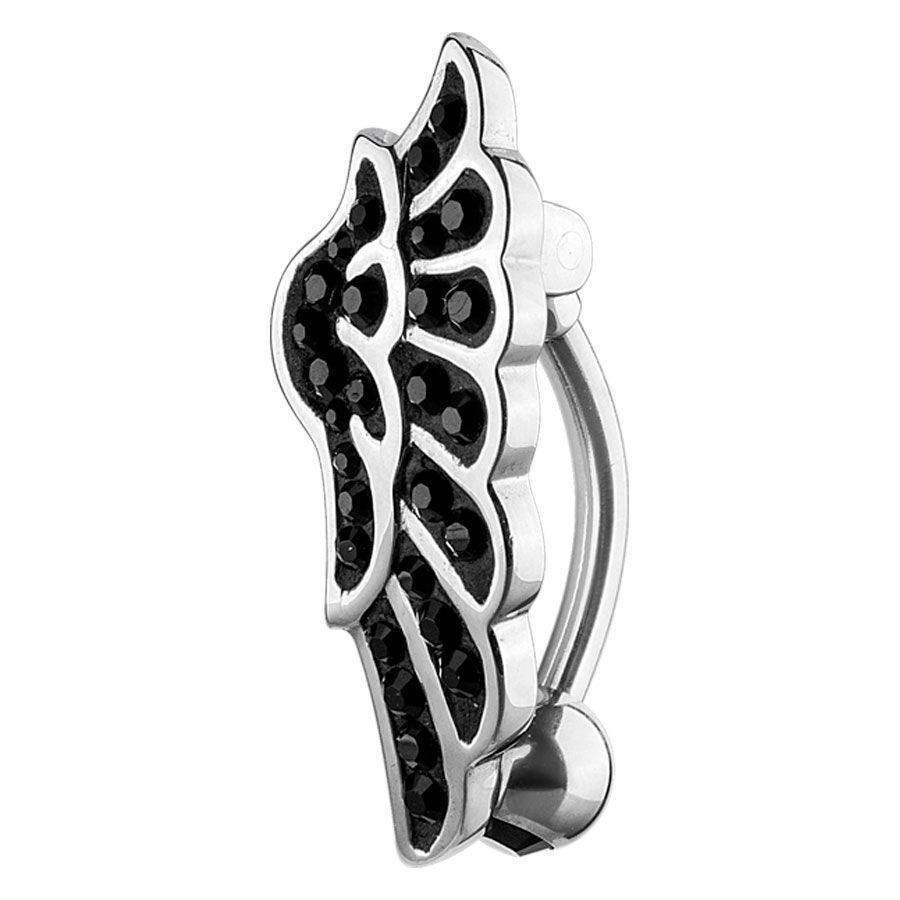 Bananabell in argento con cristalli neri Bananabell in argento con cristalli neri, design a forma di ali