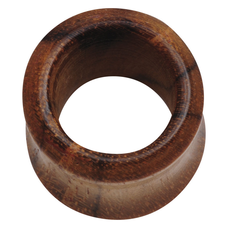 Esotico Piercing Tunnel in Teak Tunnel rotondo in teak marrone su sfondo bianco