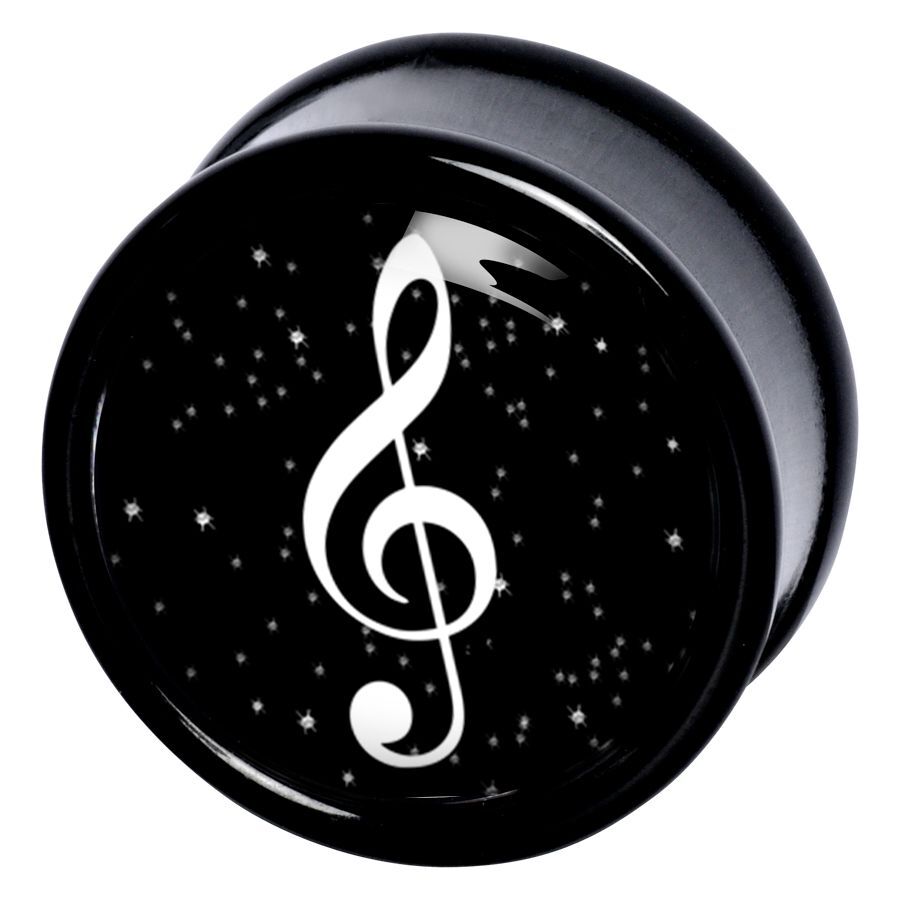 Plug nero con chiave di violino bianca e stelle su sfondo scuro
