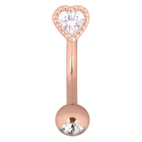 Bananabell in oro rosa con cristallo a forma di cuore e sfera, spessore 1,6mm