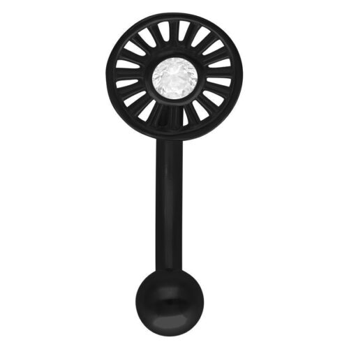 Micro Bananabell nero con decorazione cristallina su sfondo bianco