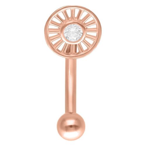 Rosé goldenes Micro Bananabell mit Kristall auf weißem Hintergrund