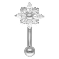 Bananabell in argento con design a cristalli a forma di stella su sfondo bianco