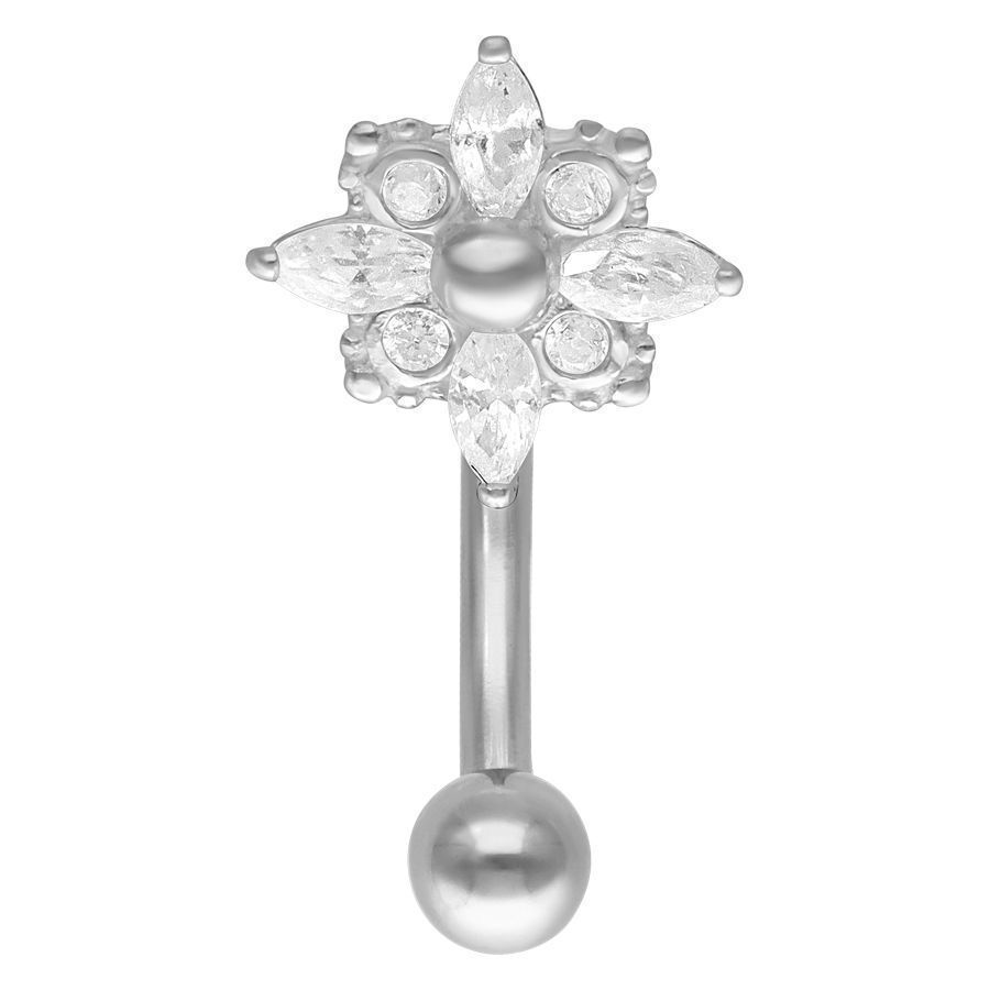 Bananabell in argento con design a cristalli a forma di stella su sfondo bianco