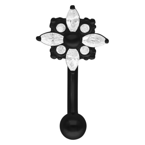 Bananabell nero con cristalli chiari su sfondo bianco