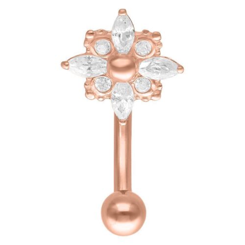 Bananabell in oro rosa con pietre cristalline su sfondo bianco