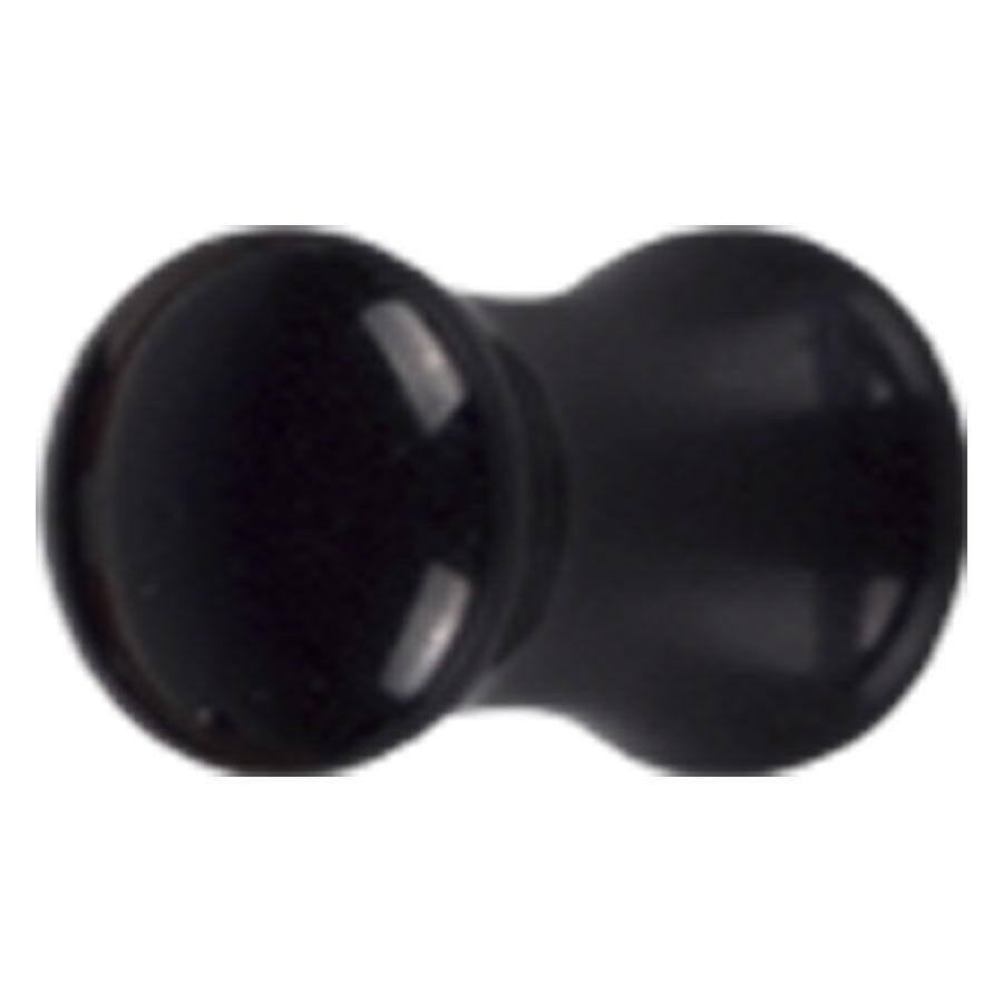 Plug in acrilico nero per piercing all'orecchio Plug in acrilico nero a forma cilindrica su sfondo bianco
