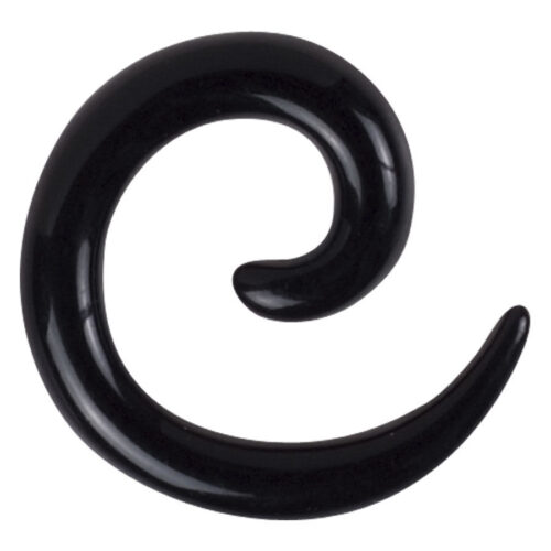 Spirale dilatatore nera e lucida in PMMA su sfondo bianco
