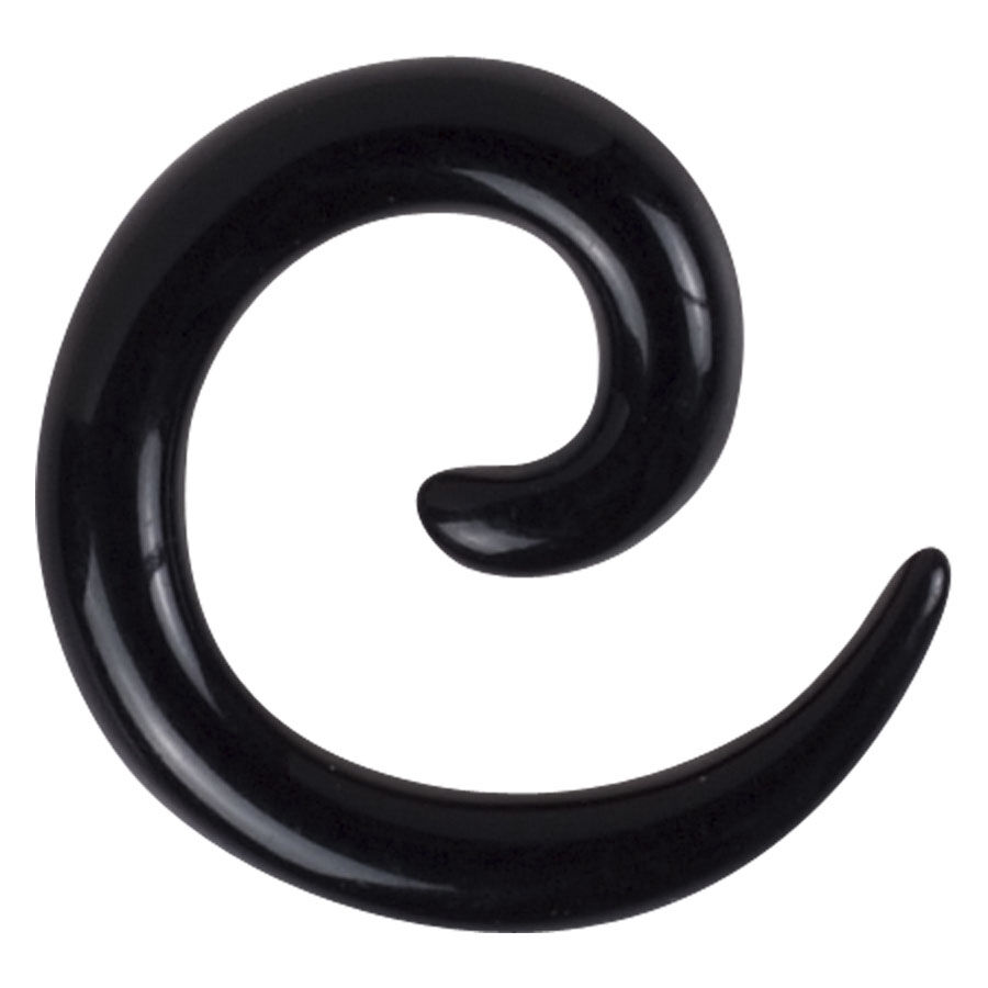Spirale dilatatore nera e lucida in PMMA su sfondo bianco