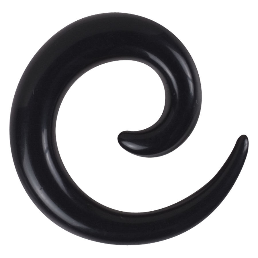 Spirale dilatatore in acrilico nero, 5,0 mm, su sfondo bianco