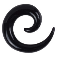 Spirale dilatatore nera in acrilico con superficie lucida su sfondo bianco