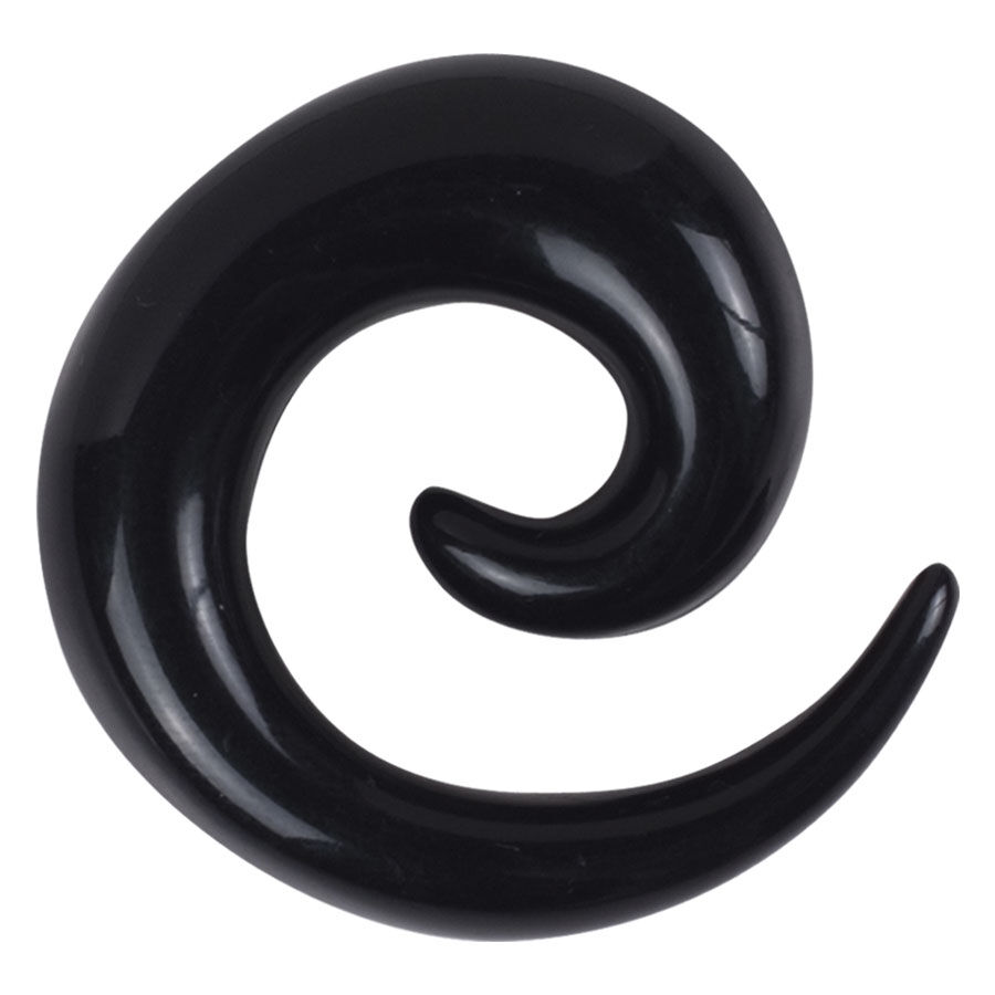 Spirale dilatatore nera in acrilico su sfondo bianco