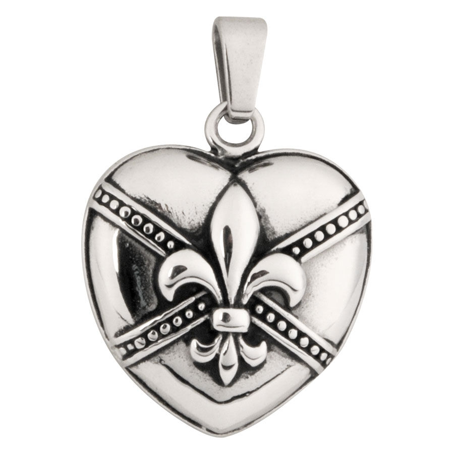 Ciondolo a cuore in acciaio chirurgico argentato Ciondolo a cuore argentato con motivo di gigli su sfondo bianco