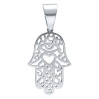 Pendente Chamsa in acciaio chirurgico 316L argentato su sfondo bianco