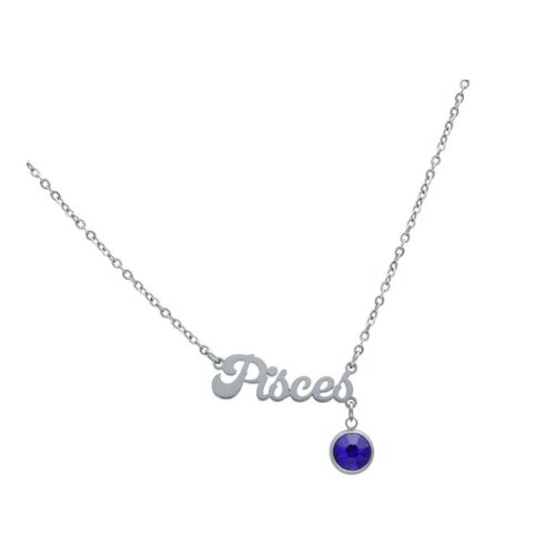 Collana in argento con ciondolo Pesci e cristallo blu su sfondo bianco
