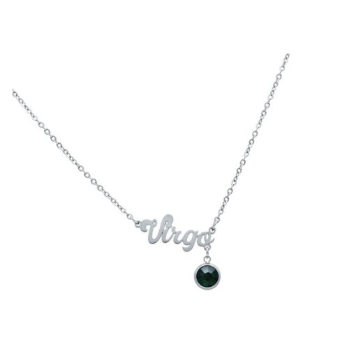 Collana argento con scritta Virgo e ciondolo nero su sfondo bianco
