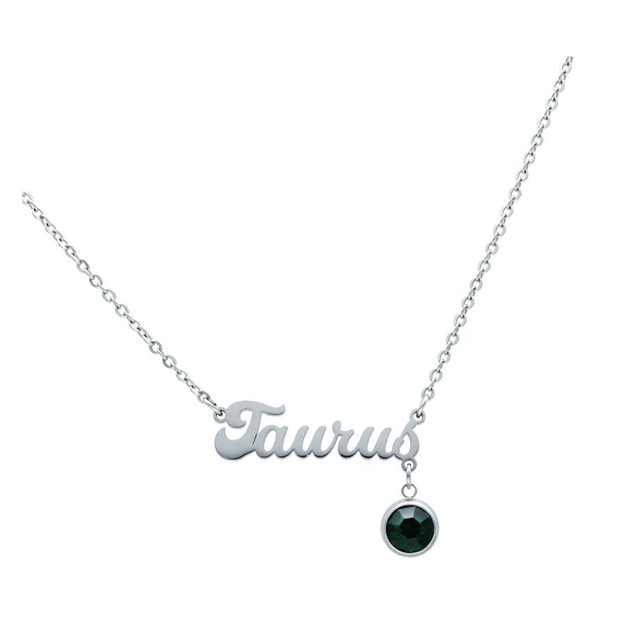 Collana Taurus in argento con pendente Collana in argento con scritta 'Taurus' e pendente nero