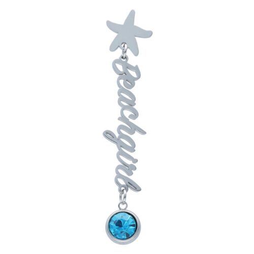 Orecchino in argento con scritta Beachgirl e cristallo blu acquamarina