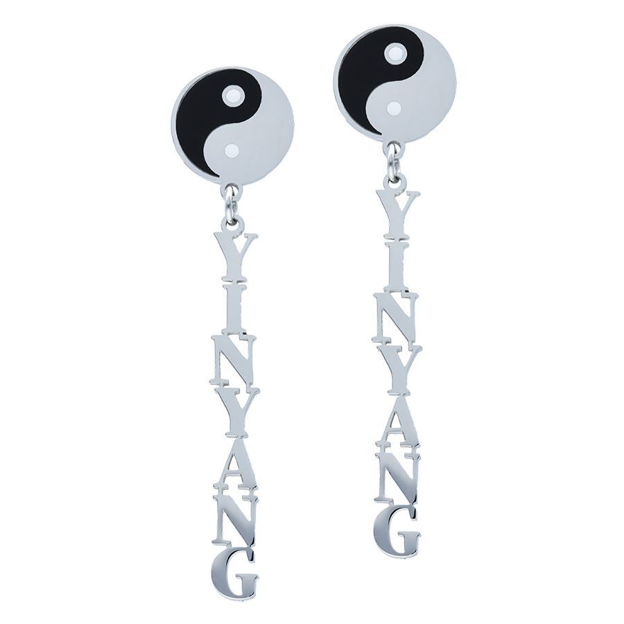Orecchini Yin Yang in argento in acciaio chirurgico Orecchini Yin Yang in argento, placca rotonda con motivo Yin Yang nero e bianco, scritta pendente