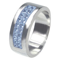 Anello in Cristallo 2 Linee Azzurro, Taglia 48 Anello argento con due file di cristalli azzurri su sfondo bianco