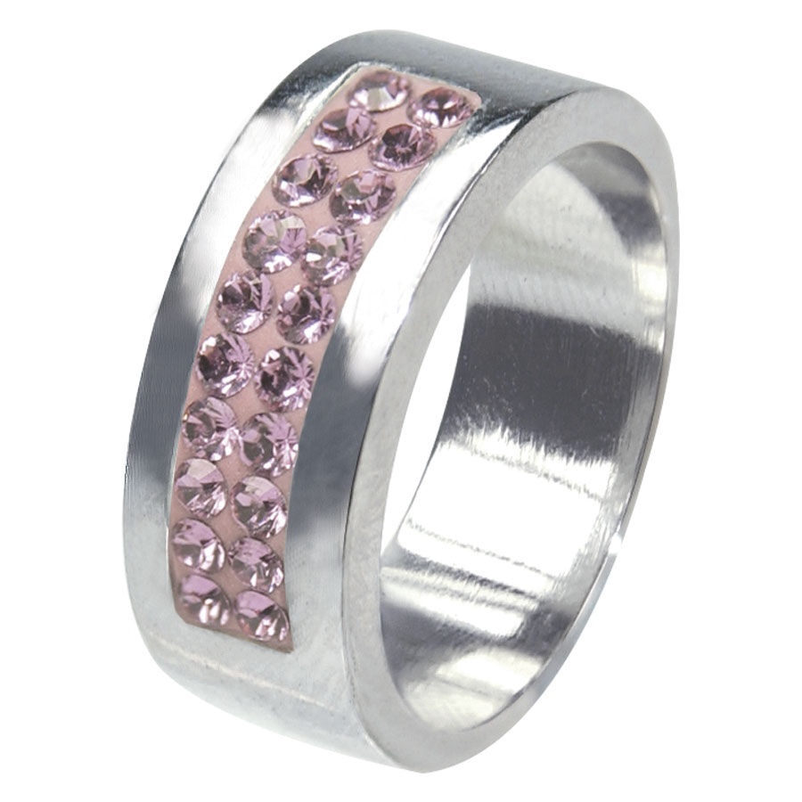Anello di cristallo rosa, misura 48, argento Anello d'argento con cristalli rosa, misura 48, su sfondo bianco