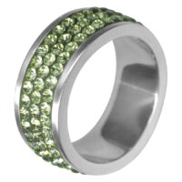 3 Lines anello di cristallo in verde chiaro misura 54 Anello d'argento con cristalli verde chiaro, misura 54, su sfondo bianco