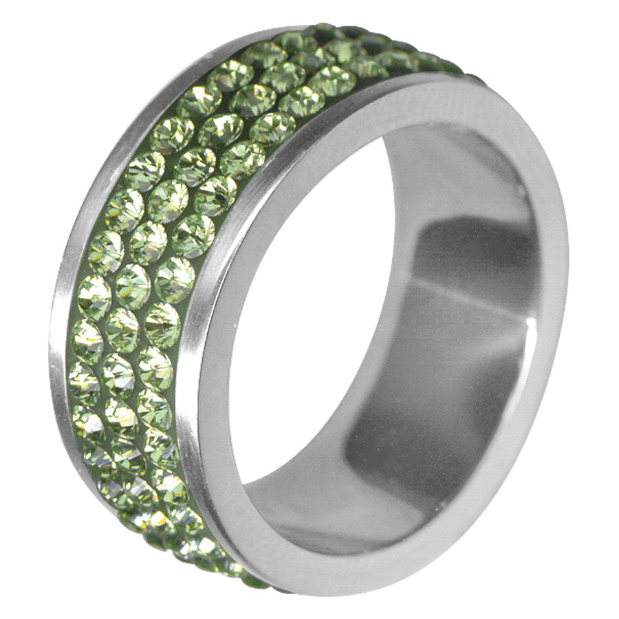 3 Lines anello di cristallo in verde chiaro misura 54 Anello d'argento con cristalli verde chiaro, misura 54, su sfondo bianco