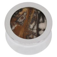 Outback Jasper Plug in argento, 16mm Plug in argento con pietra Outback Jasper su sfondo bianco