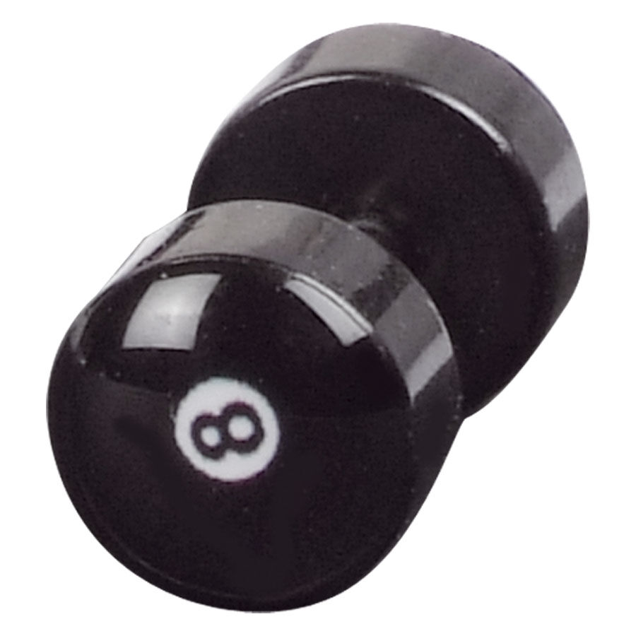 Eightball Mini Fake Plug nero in acciaio chirurgico con 8 bianco su sfondo nero