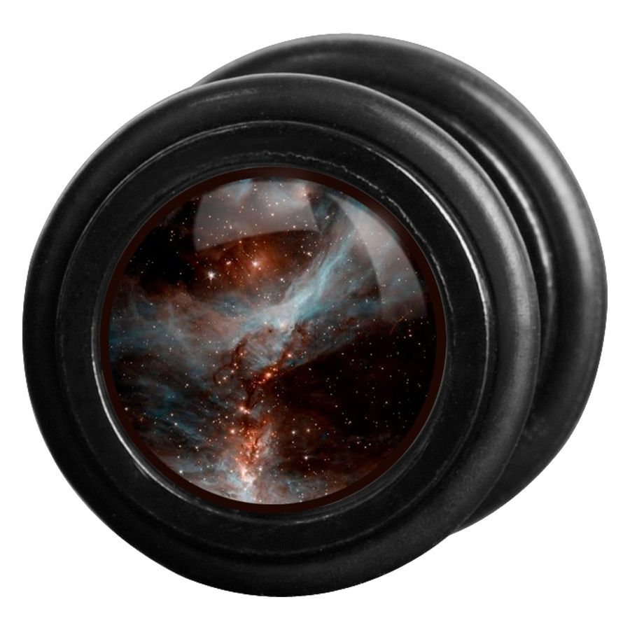 Finto plug nero Nebula in acciaio chirurgico Finto plug nero in acciaio chirurgico con motivo Nebula su sfondo bianco