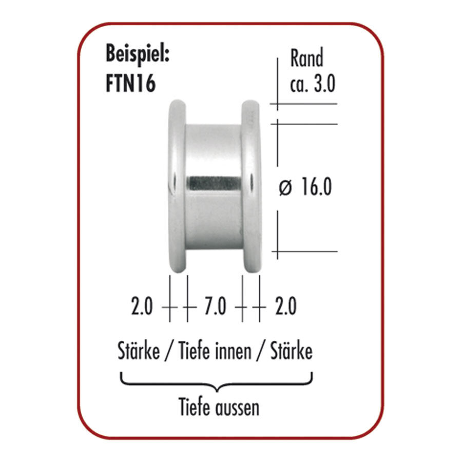 Tunnel in acciaio chirurgico 316L argentato con filetto esterno, Ø 16,0 mm