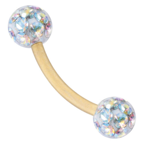 Bananabell dorato con cristalli Aurora Boreale su sfondo bianco