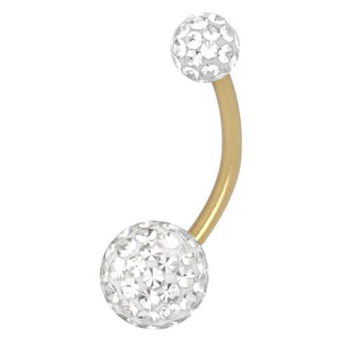 Banana Bell dorato con sfere di cristallo chiare su sfondo bianco