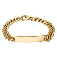 Bracciale dorato lucido con placca personalizzabile su sfondo bianco