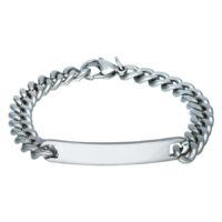 Bracciale personalizzabile in acciaio chirurgico argento su sfondo bianco