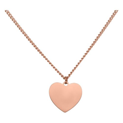 Collana in oro rosa con ciondolo a cuore su sfondo bianco