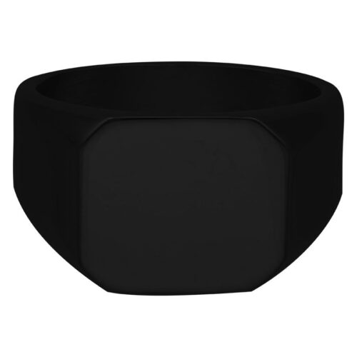 Anello nero personalizzabile in acciaio chirurgico 316L, misura 17 mm, su sfondo bianco