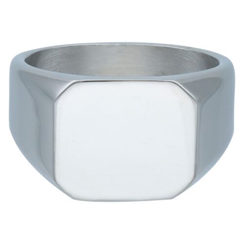 Anello base in acciaio chirurgico 316L argentato su sfondo bianco