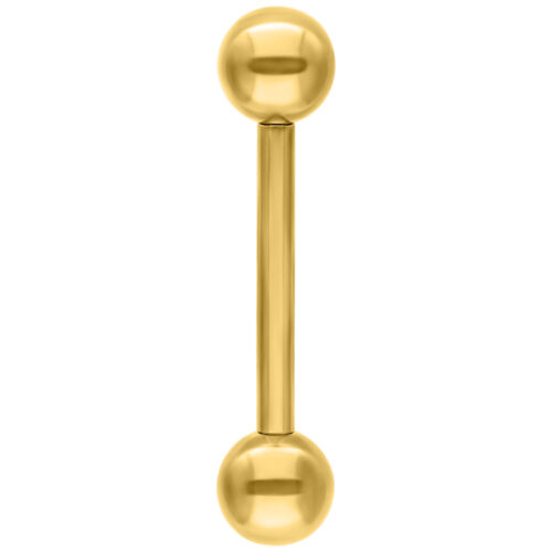 Barbell Piercing dorato con due sfere su sfondo bianco