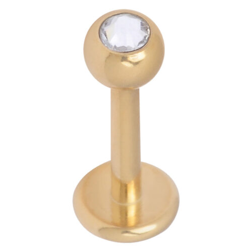 Labret in titanio dorato con cristallo chiaro su sfondo bianco