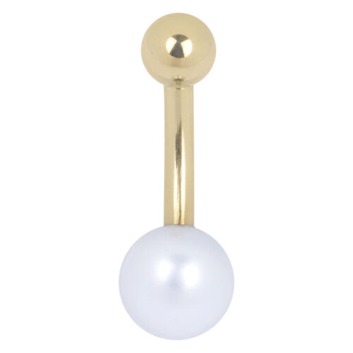Banana bell in titanio dorato con perla bianca su sfondo bianco