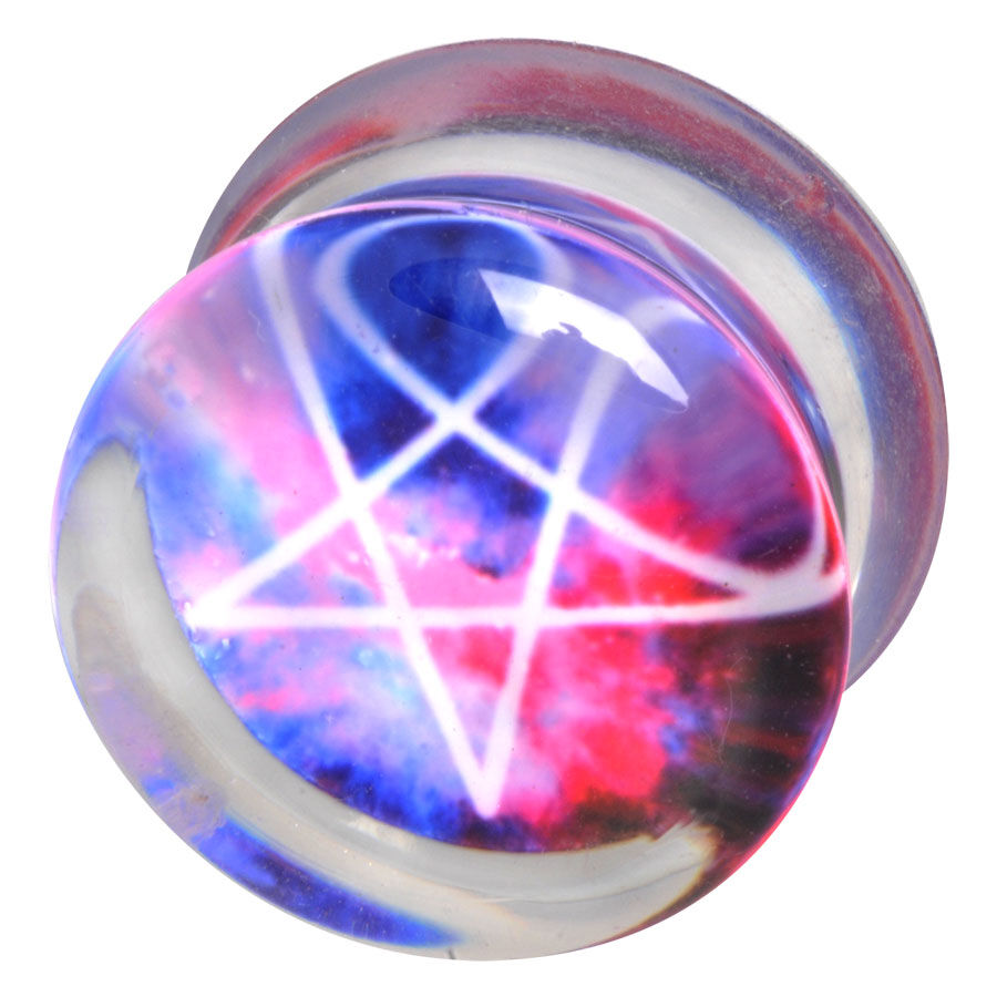 Galaxy Pentagram Plug Acrilico blu/rosa/bianco Plug in acrilico con design Galaxy Pentagram in blu, rosa e bianco su sfondo trasparente