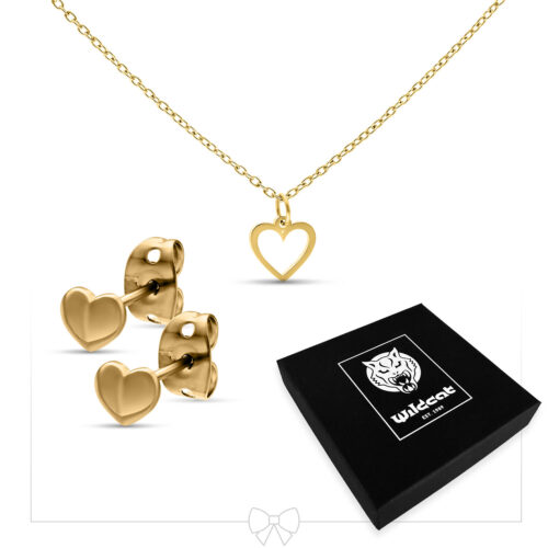 Set di gioielli Cuore d'Oro con collana e orecchini su sfondo bianco