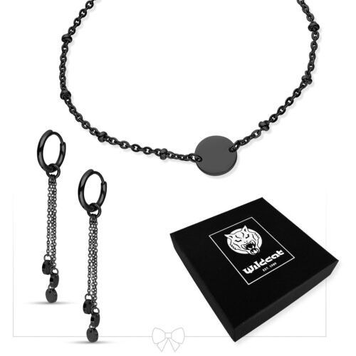 Set di collana e orecchini neri in acciaio chirurgico con confezione Wildcat