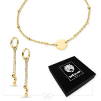 Bracciale a maglie dorate con set di cerchi Bracciale a maglie dorate e cerchi su sfondo bianco con scatola Wildcat