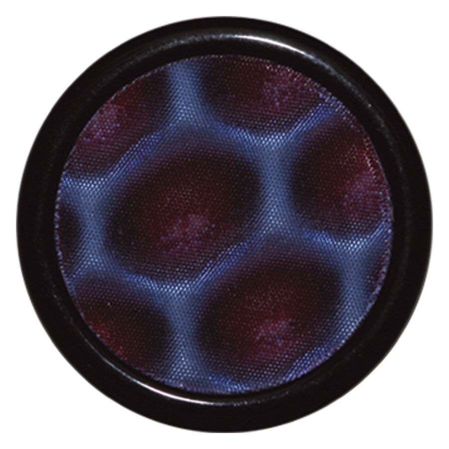 Plug rotondo Honeycomb in blu e rosso su sfondo nero