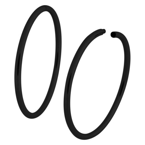Due grandi cerchi neri cavi in acciaio chirurgico su sfondo bianco