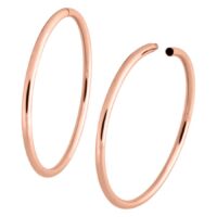 Grandi cerchi cavi in oro rosa, lucidi, in acciaio chirurgico 316L, su sfondo bianco